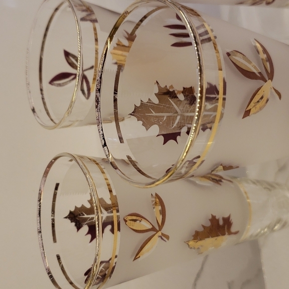 SET of 6 Libbey Pilsner Flute stem Beer glasses Frosted gold leaf 8.25" x 2.75" - Picture 3 of 12